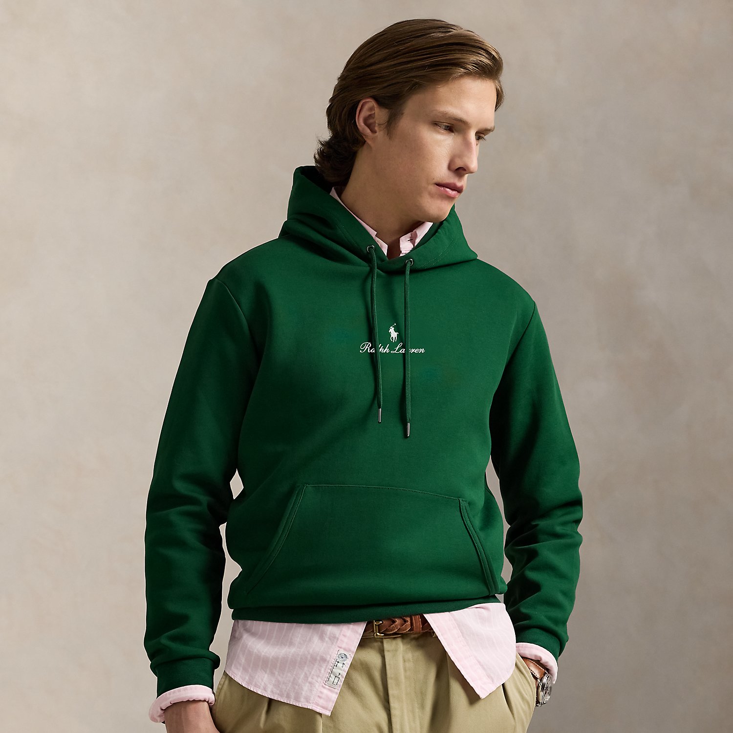 In addition to our signature Pony, this cotton-blend hoodie features our logo embroidered on the front in script letters.