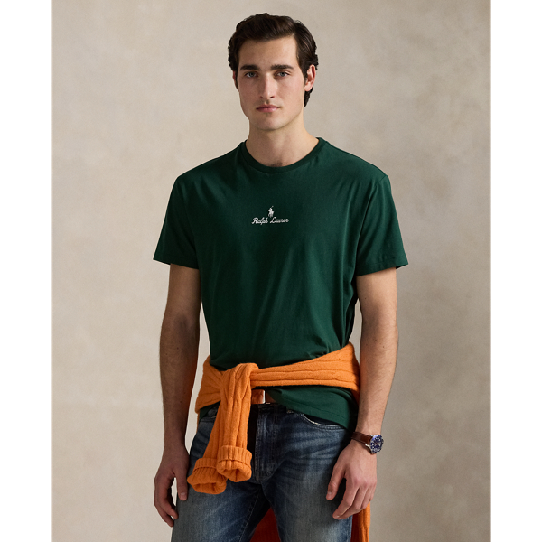 In addition to our signature Pony, this cotton T-shirt features our  Ralph Lauren Lauren logo embroidered on the front in script letters.