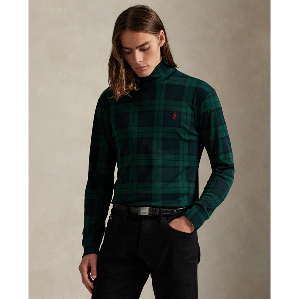 Ralph Lauren Plaid Soft Cotton Turtleneck In Black