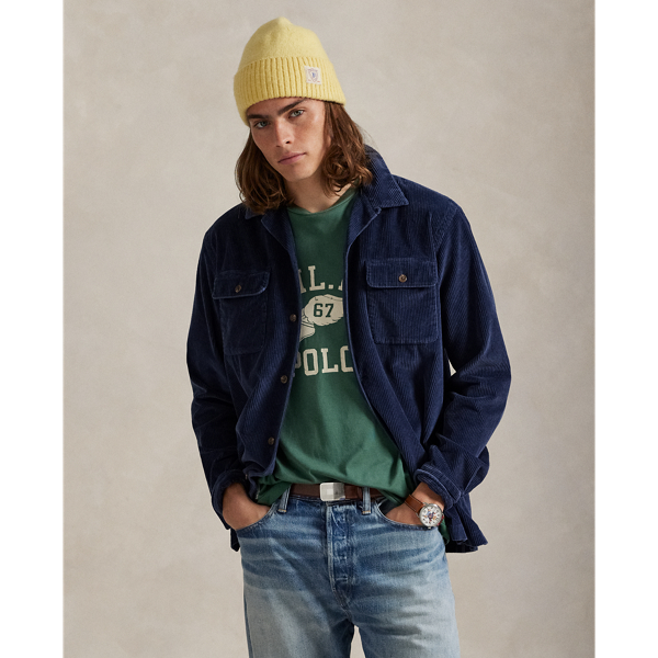 This layer's wide-wale corduroy ensures warmth during brisk days while maintaining the laid-back look of a traditional camp shirt design.