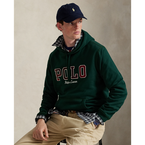 Ralph Lauren The Rl Fleece Plaid-logo Hoodie In Green