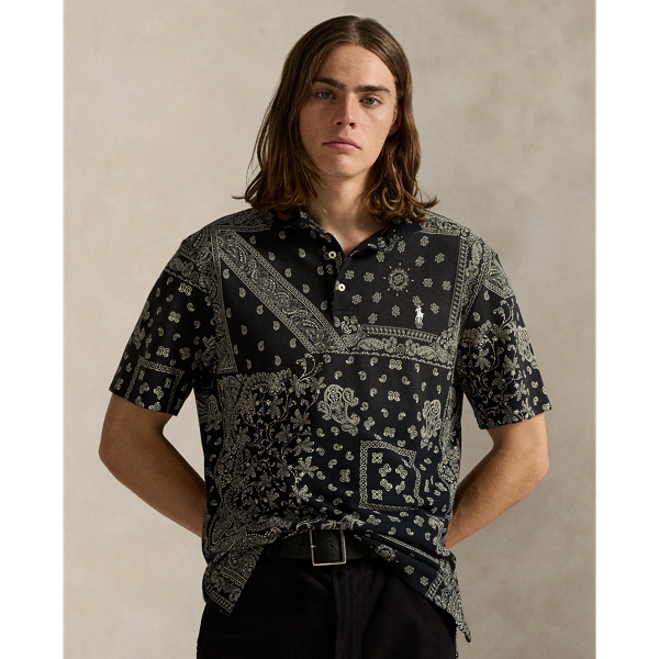 Ralph Lauren Classic Fit Bandanna Mesh Polo Shirt In Black