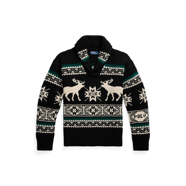 Ralph Lauren Wool-blend Elk-graphic Sweater In Black