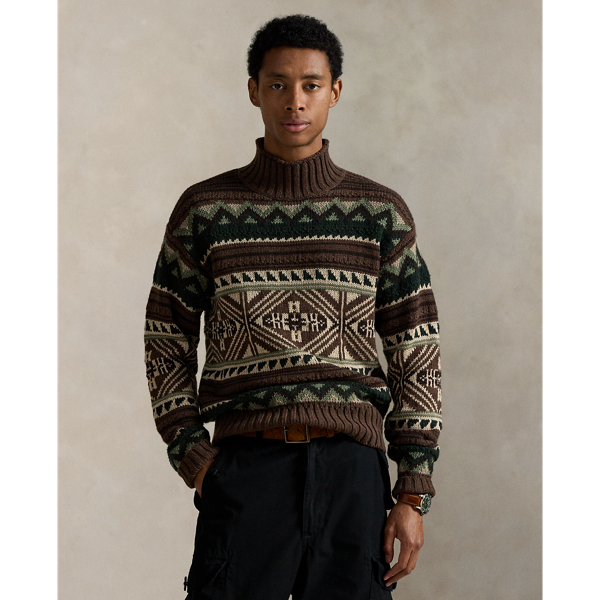 Ralph Lauren Geometric Cotton-blend Sweater In Burgundy