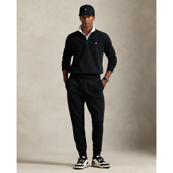 Ralph Lauren Pink Pony Fleece Sweatpant In Black