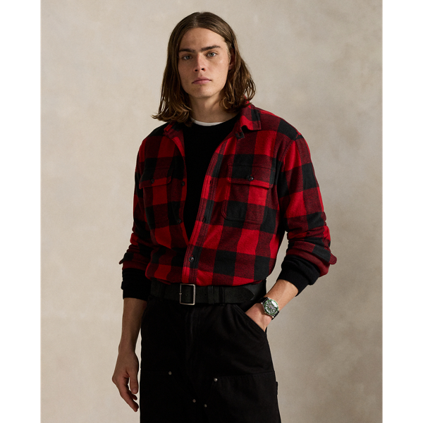 Ralph Lauren Plaid Knit Flannel Overshirt In Red