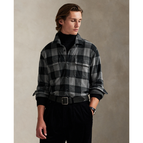 Ralph Lauren Plaid Knit Flannel Overshirt In Gray