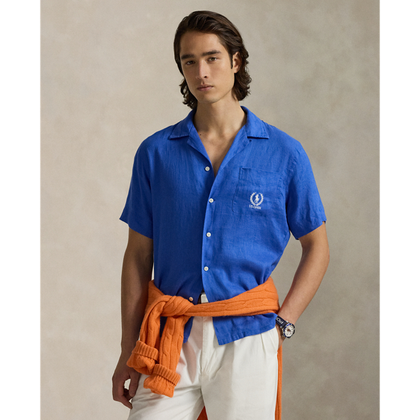 Ralph Lauren Us Open Linen Camp Shirt In Blue