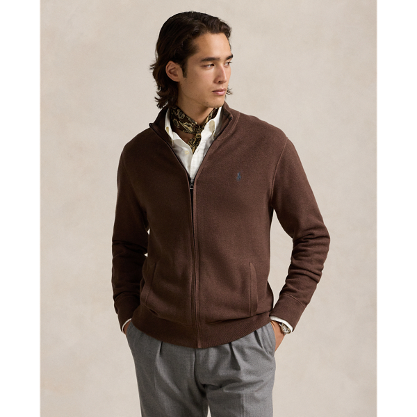 POLO RALPH LAUREN MESH-KNIT COTTON FULL-ZIP SWEATER 