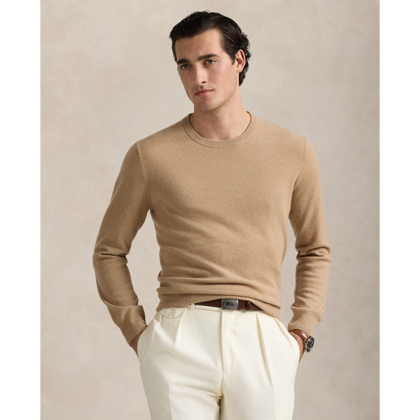 Polo Ralph Lauren Washable Cashmere Crewneck Sweater In Camel Melange