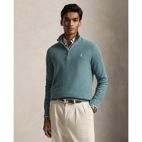 Mesh-Knit Cotton Quarter-Zip Jumper