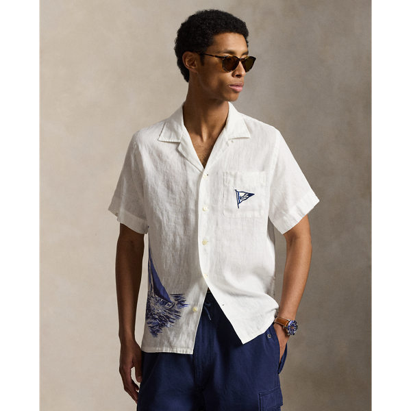 Classic Fit Nautical Linen Camp Shirt