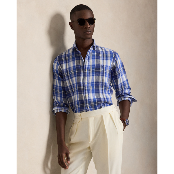 Classic Fit Plaid Linen Shirt