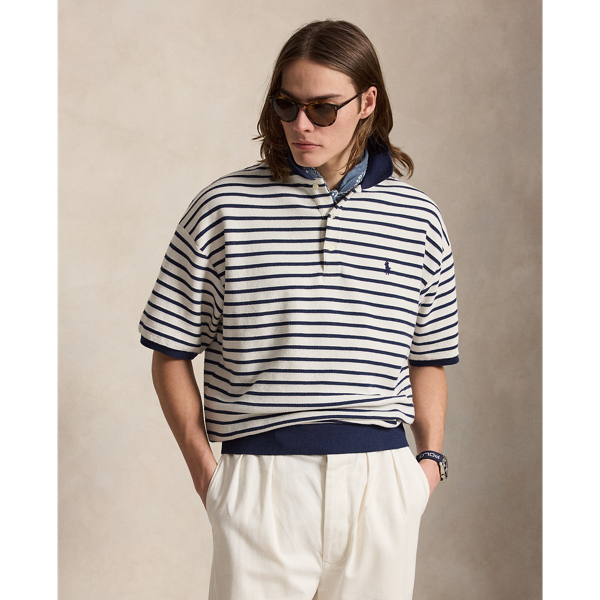 Relaxed Fit Striped Textured Polo Shirt