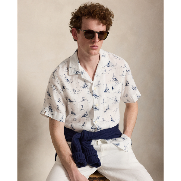 Classic Fit Nautical-Print Linen Shirt