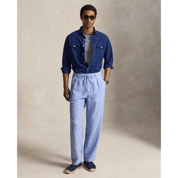 Lateef Relaxed Fit Striped Linen Trouser