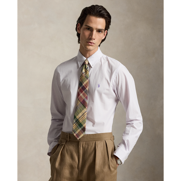 Custom Fit Checked Stretch Poplin Shirt