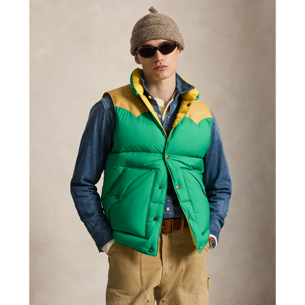 Leather-Yoke Down Waistcoat