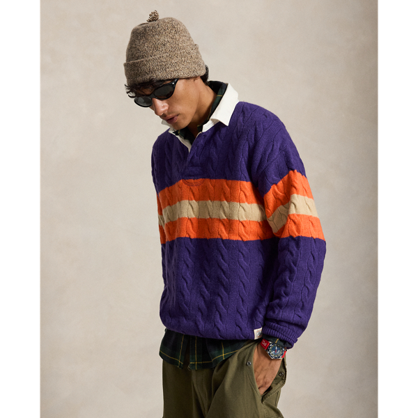 Relaxed Fit Cable-Knit Rugby Jumper