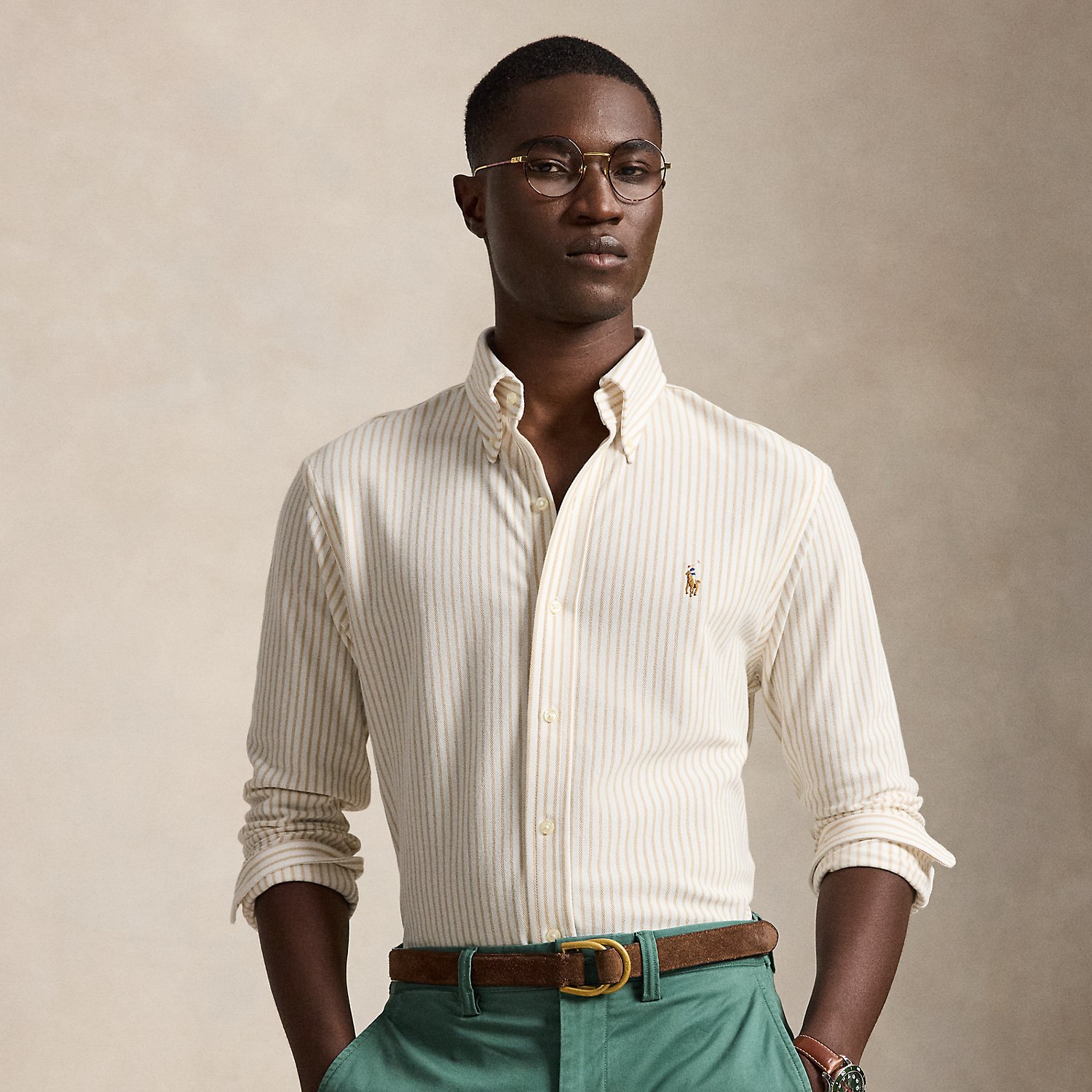 Striped Knit Oxford Shirt