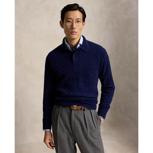Cable-Knit Cashmere Polo-Collar Jumper