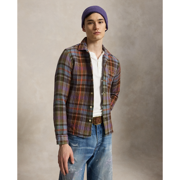 Classic Fit Plaid Waffle Camp Shirt