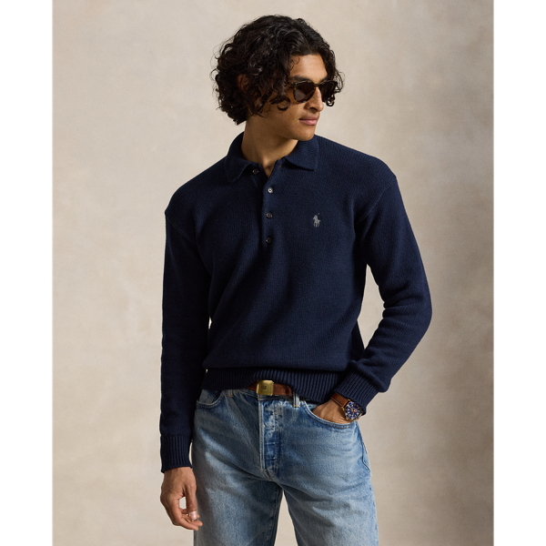 Relaxed Fit Cable Cotton Polo Jumper