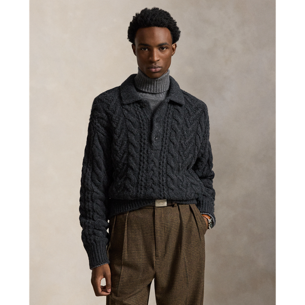 Relaxed Aran-Knit Polo-Collar Jumper
