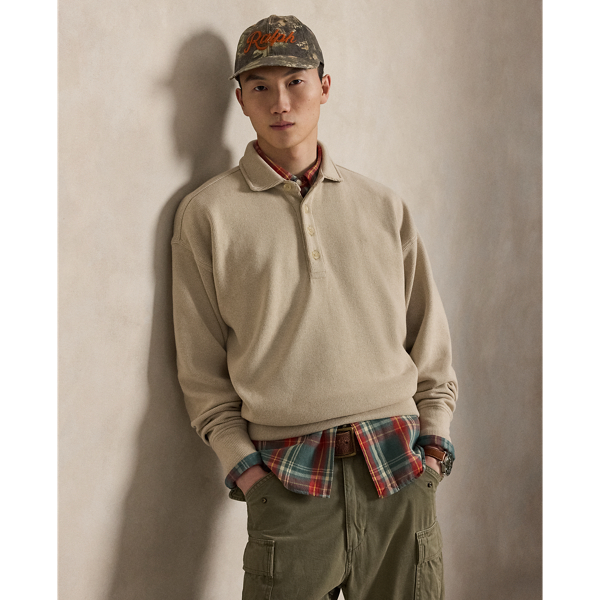 Relaxed Fit Ribbed Polo Pullover