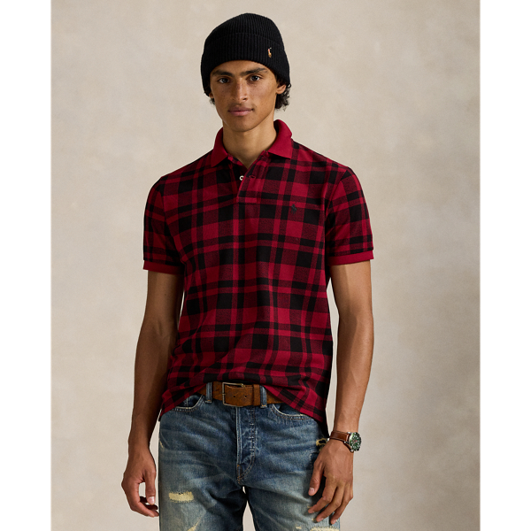 Ralph Lauren Classic Fit Plaid Mesh Polo Shirt In Red