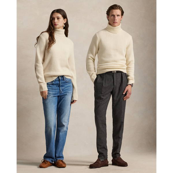 Ralph Lauren Suede-patch Wool-cashmere Sweater In Neutral