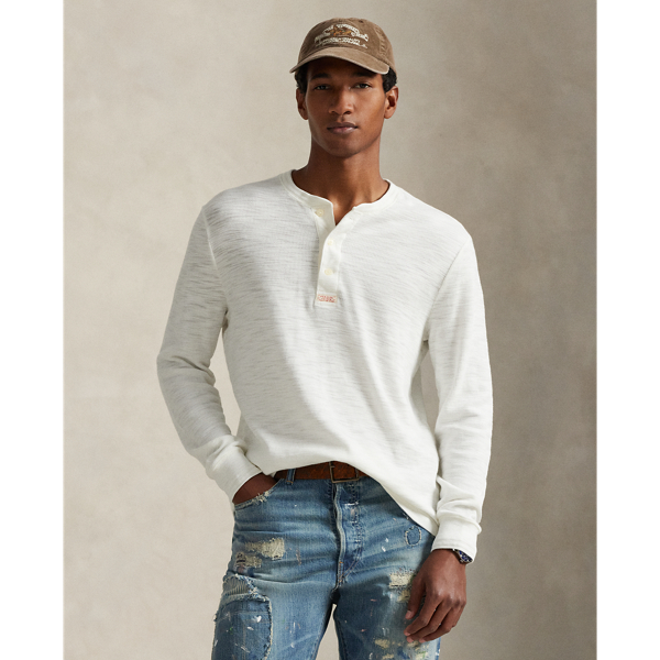 Ralph Lauren Textured Waffle-knit Henley Shirt In White