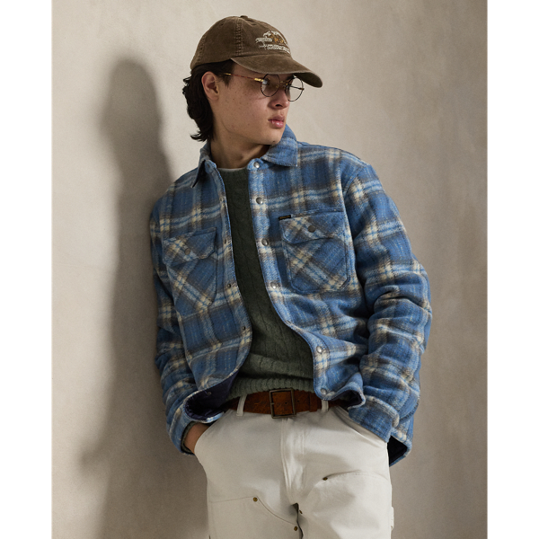 Ralph Lauren Plaid Felted Wool Overshirt In Blue