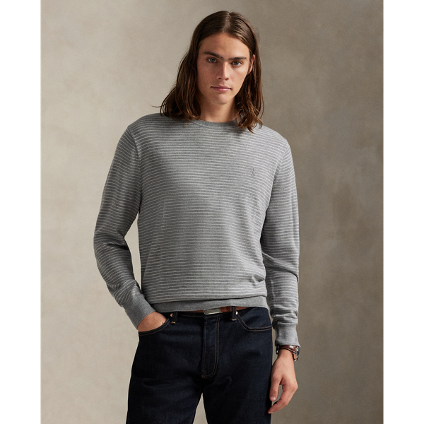 Ralph Lauren Striped Washable Wool Sweater In Gray