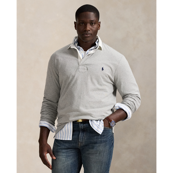 With its athletic details and timeless design, The Iconic Rugby Shirt captures the preppy yet sporty sensibility that has long defined the Polo  Ralph Lauren Lauren brand. This version features all the hallmarks of a traditional rugby shirt&mdash;the white point collar, a concealed placket, rubber buttons, and ribbed cuffs. Made from durable cotton jersey that stays true to the sport's rough-and-tumble heritage, this shirt will stand up to repeated wear on and off the field of play.