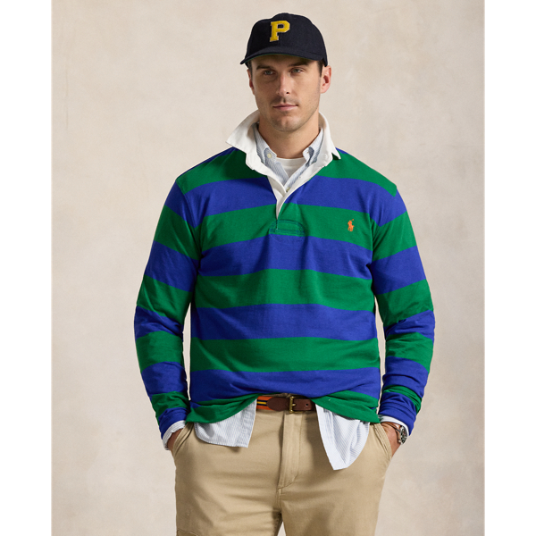 Polo Ralph Lauren Green Stripe Rugby Polo In Athletic Green/royal