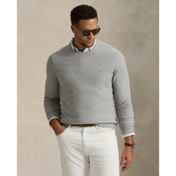 Polo Ralph Lauren Ralph Lauren Mesh-knit Cotton Crewneck Sweater In Gray