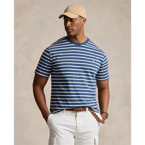 Polo Ralph Lauren Striped Jersey Crewneck T-shirt In Clancy Blue/nevis