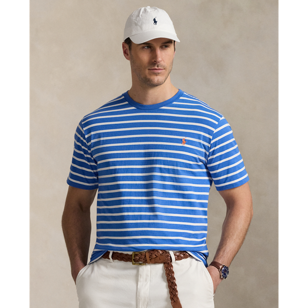 Polo Ralph Lauren Striped Jersey Crewneck T-shirt In Embayment Blue/white
