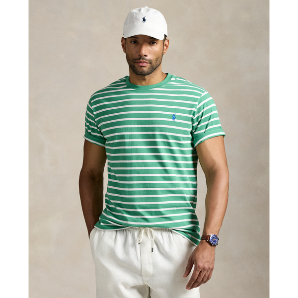 Polo Ralph Lauren Striped Jersey Crewneck T-shirt In Raft Green/white