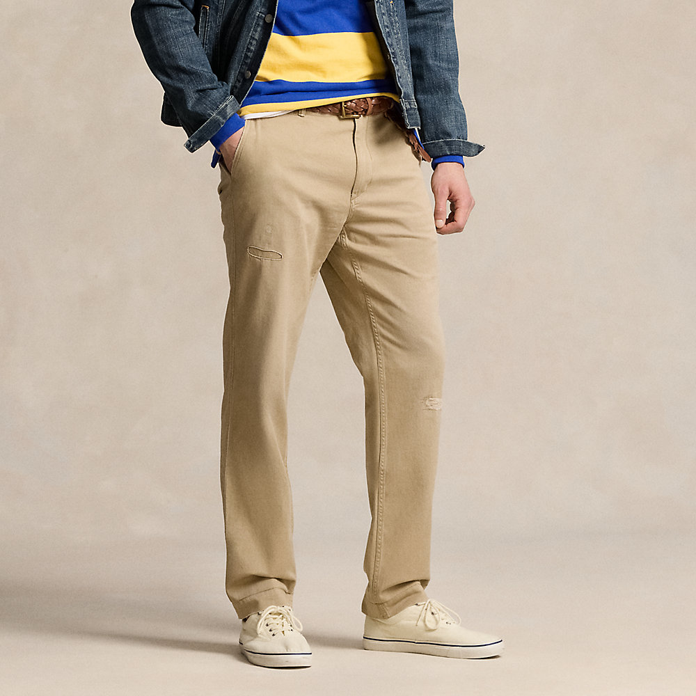 Polo Ralph Lauren Classic Fit Distressed Twill Pant In Neutral