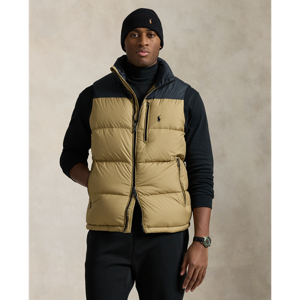 Polo Ralph Lauren The Gorham Color-blocked Down Vest In Desert Khaki/white
