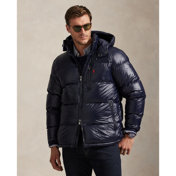 Polo Ralph Lauren Black Down Jacket With Patent Effect And Embroidered Pony Logo On Chest In Tech Fabric Man In Black