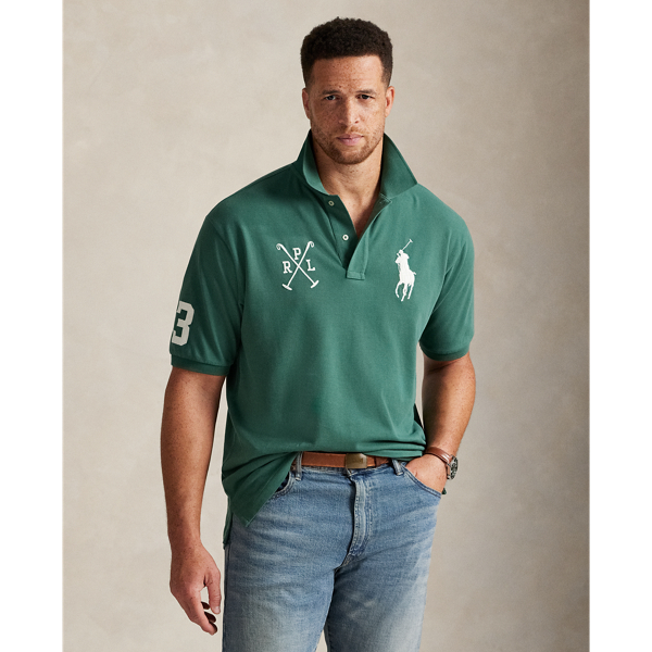 An American style standard since 1972, the Polo shirt has been imitated but never matched. Over the decades,  Ralph Lauren Lauren has re-imagined his signature style in a wide array of colours and fits, yet all retain the quality and attention to detail of the iconic original. This Big & Tall version is made with our highly breathable cotton mesh and features a twill "3" patch, which is the number typically worn by a polo team's strongest player.