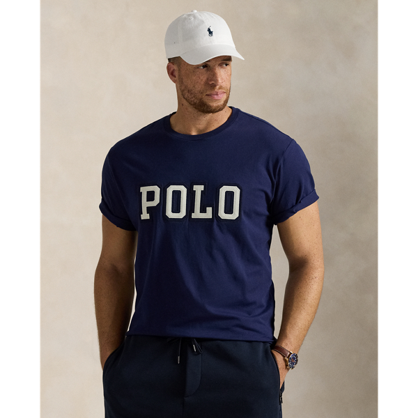 Polo Ralph Lauren Blue Crewneck T-shirt With Logo Lettering On The Fornt And Pony Embroidery On The Front
