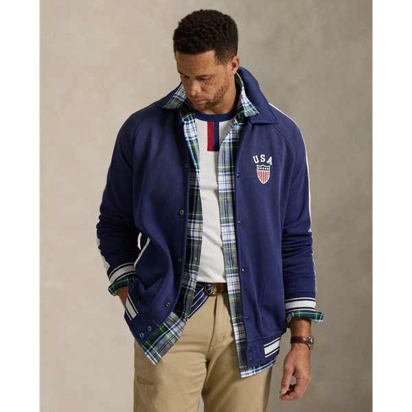 In slub cotton-blend fleece, this Big & Tall jacket features a "USA" print as well as a stars-and-stripes shield patch.