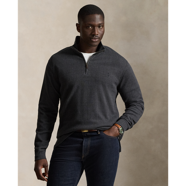 Big & Tall - Plaid Estate-Rib Quarter-Zip Pullover