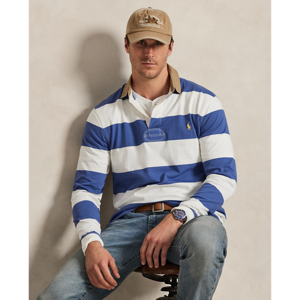 Polo Ralph Lauren Ralph Lauren Khaki-collar Striped Rugby Shirt In Blue