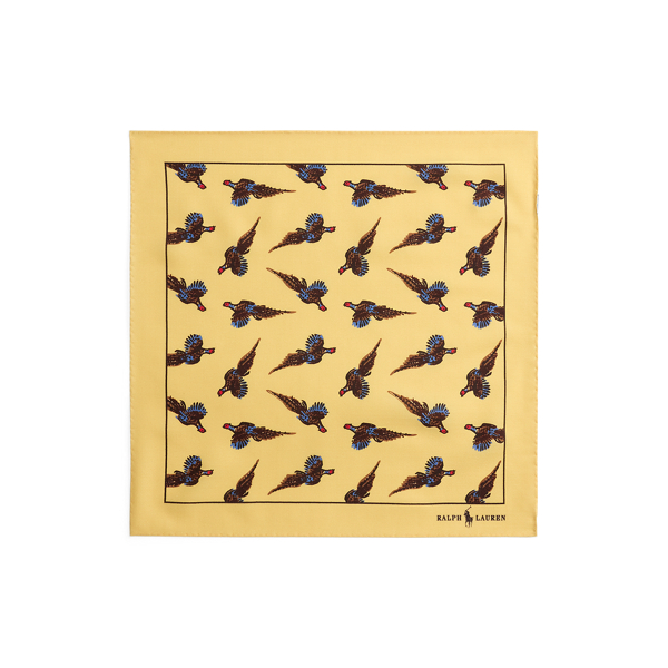 Ralph Lauren Pheasant-print Wool Pocket Square In Sand