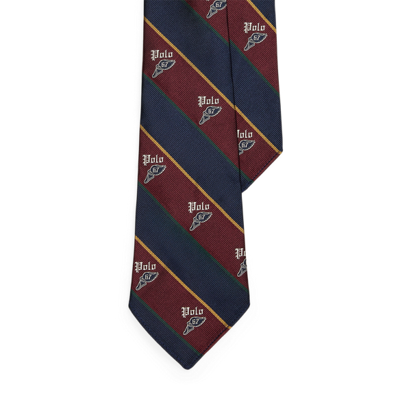 Ralph Lauren Vintage-inspired Striped Silk Logo Tie In Blue